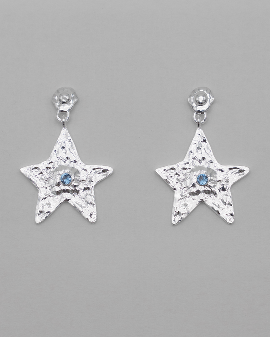 Star Earring Silver Blue — Close-up