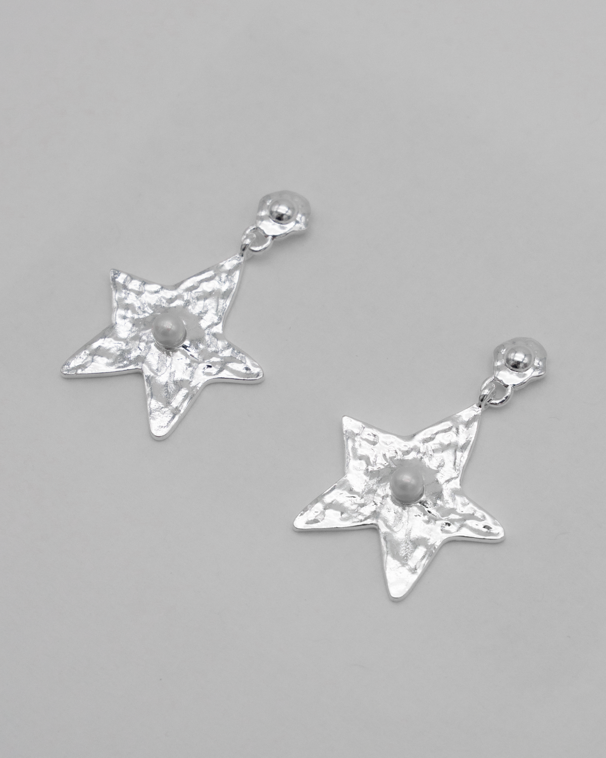 Star Earring Silver Pearl — Front