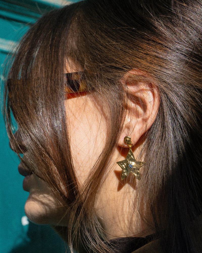 Star Earring Gold Blue — AVA Jewelry