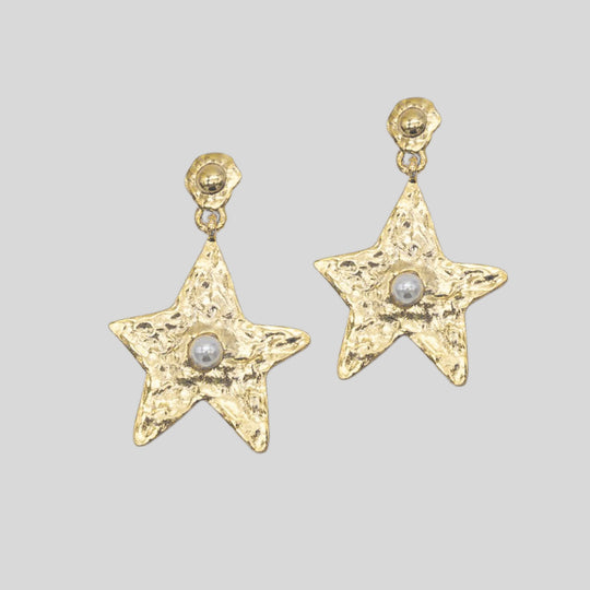 Star Earring Gold Pearl