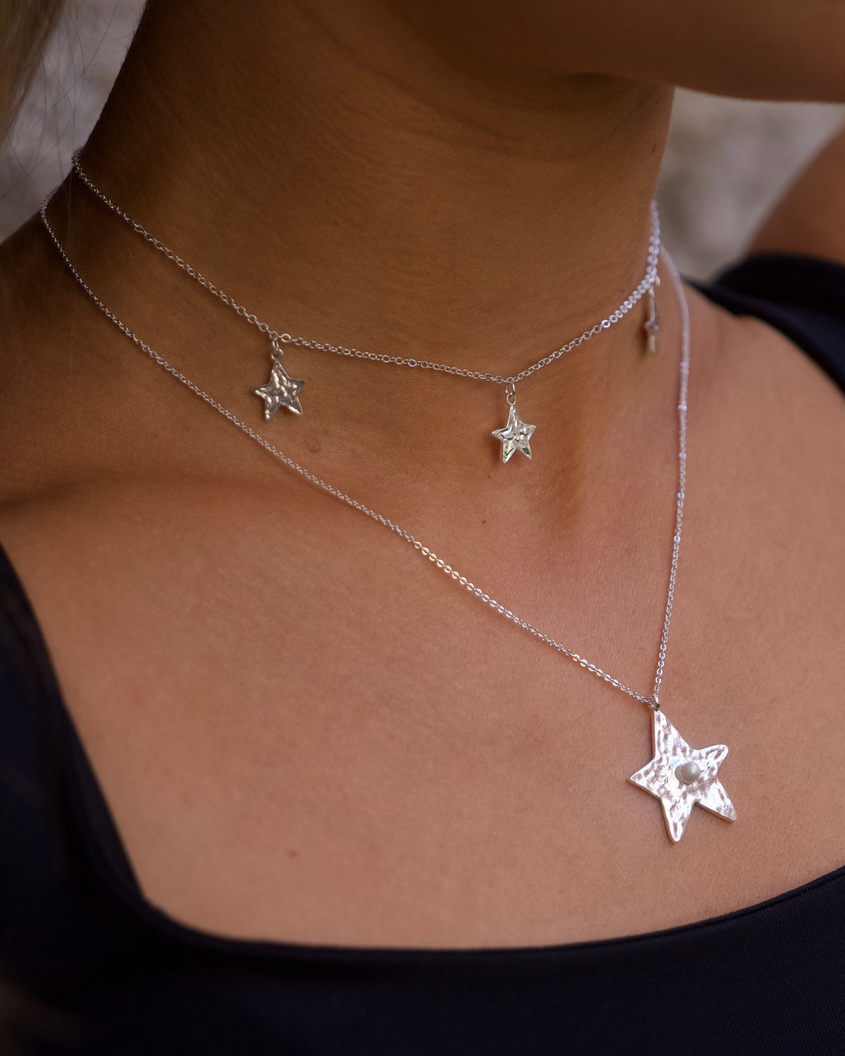 Triple Star Choker Silver — Side view