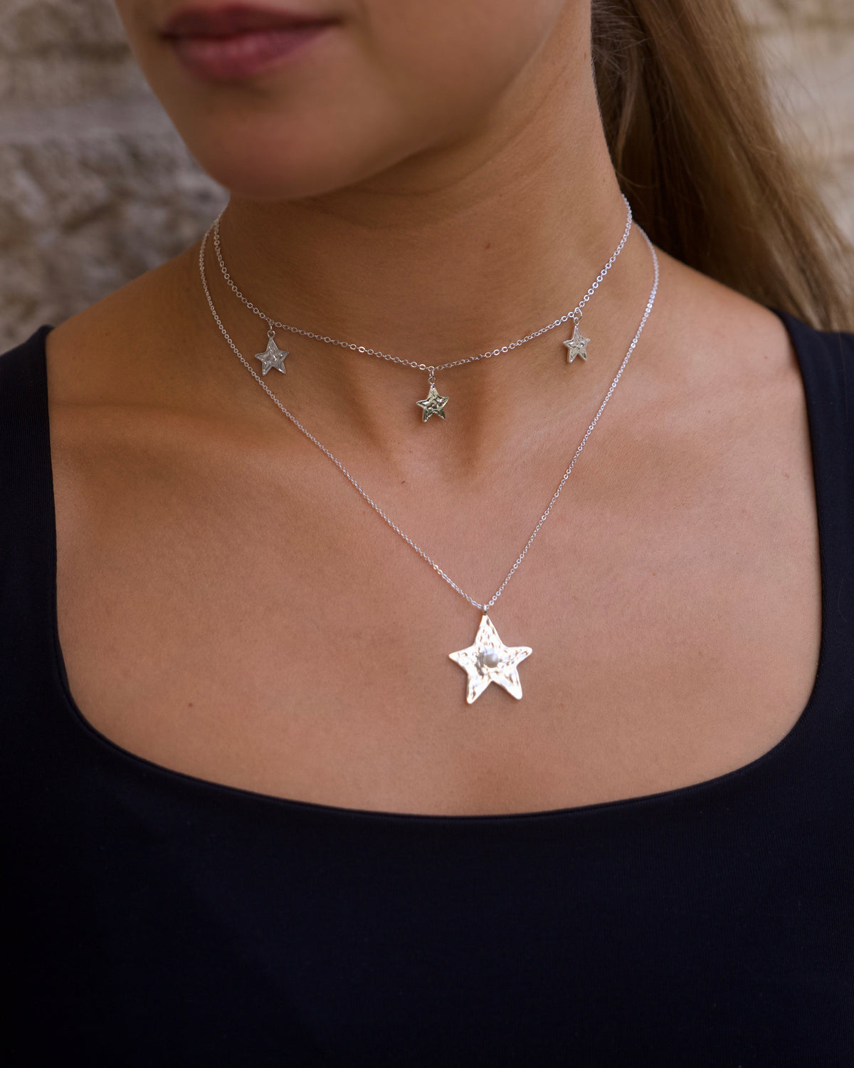 Triple Star Choker Silver — Worn