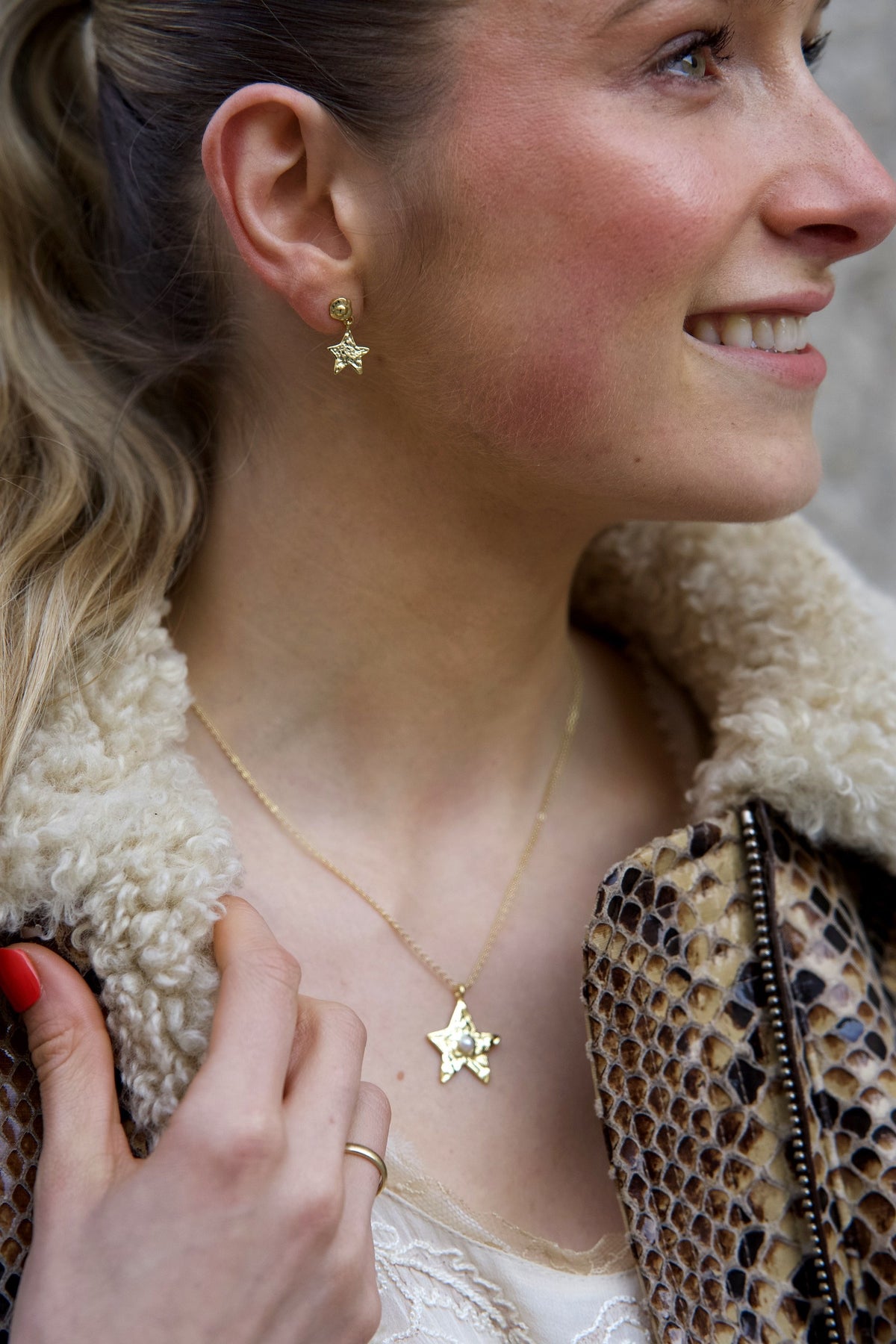 Star Earring Gold Mini — Worn