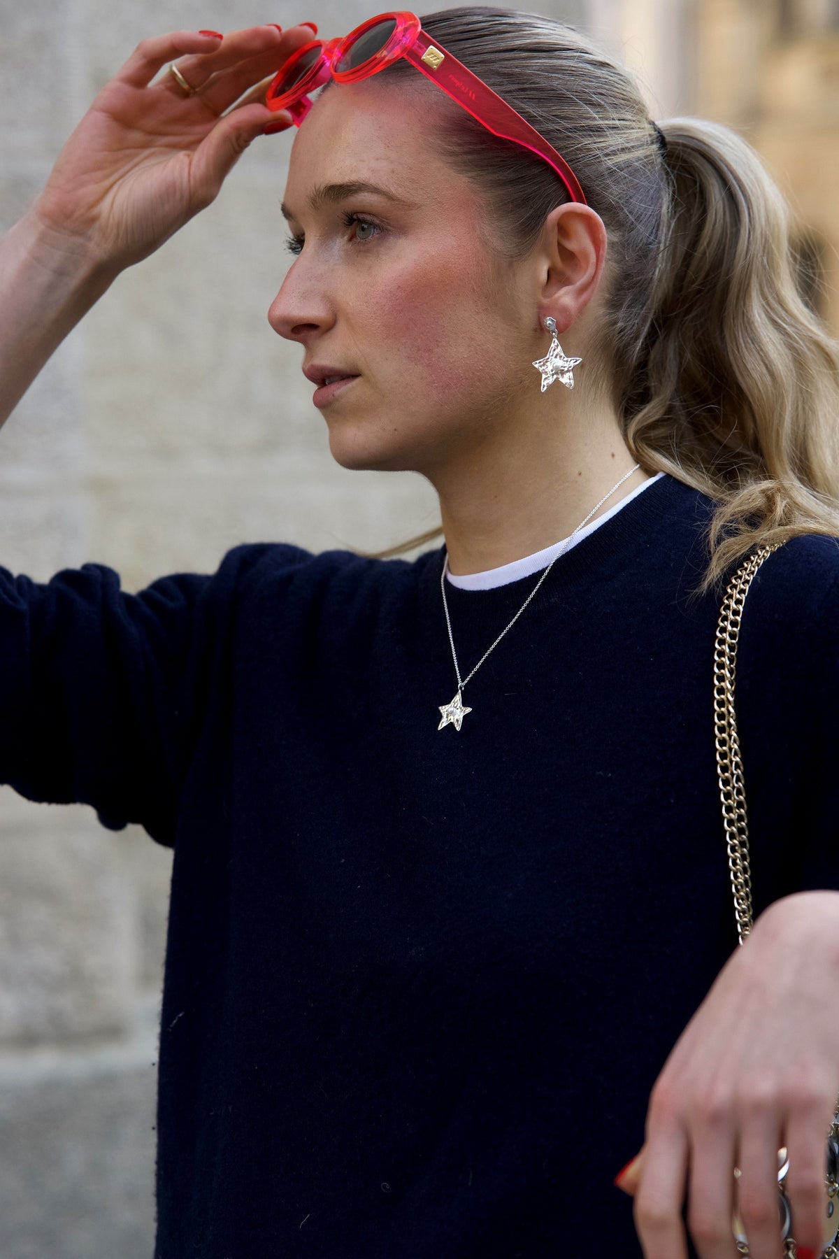 Star Necklace Silver Pearl — Front