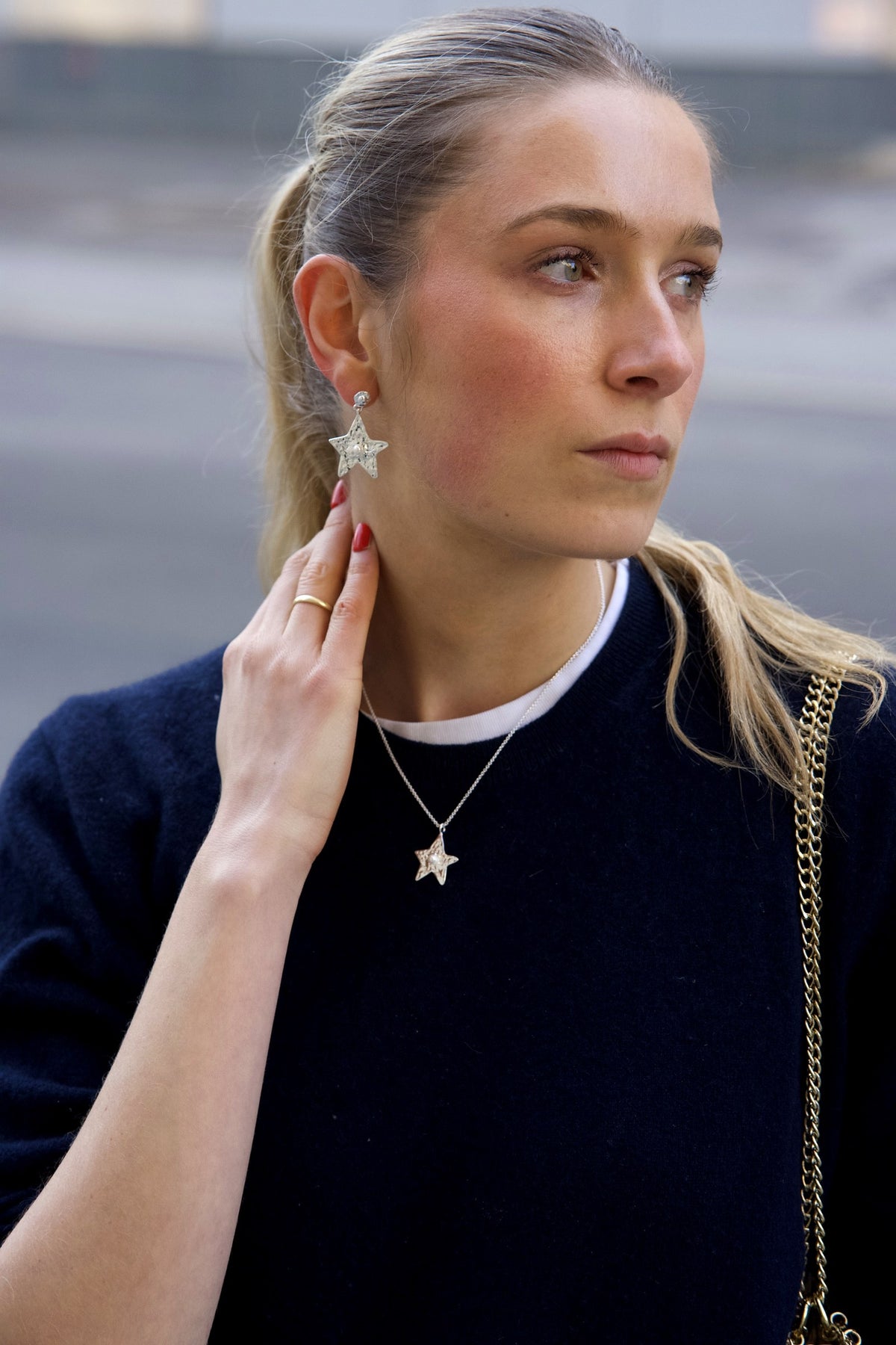 Star Necklace Silver Pearl — Side view