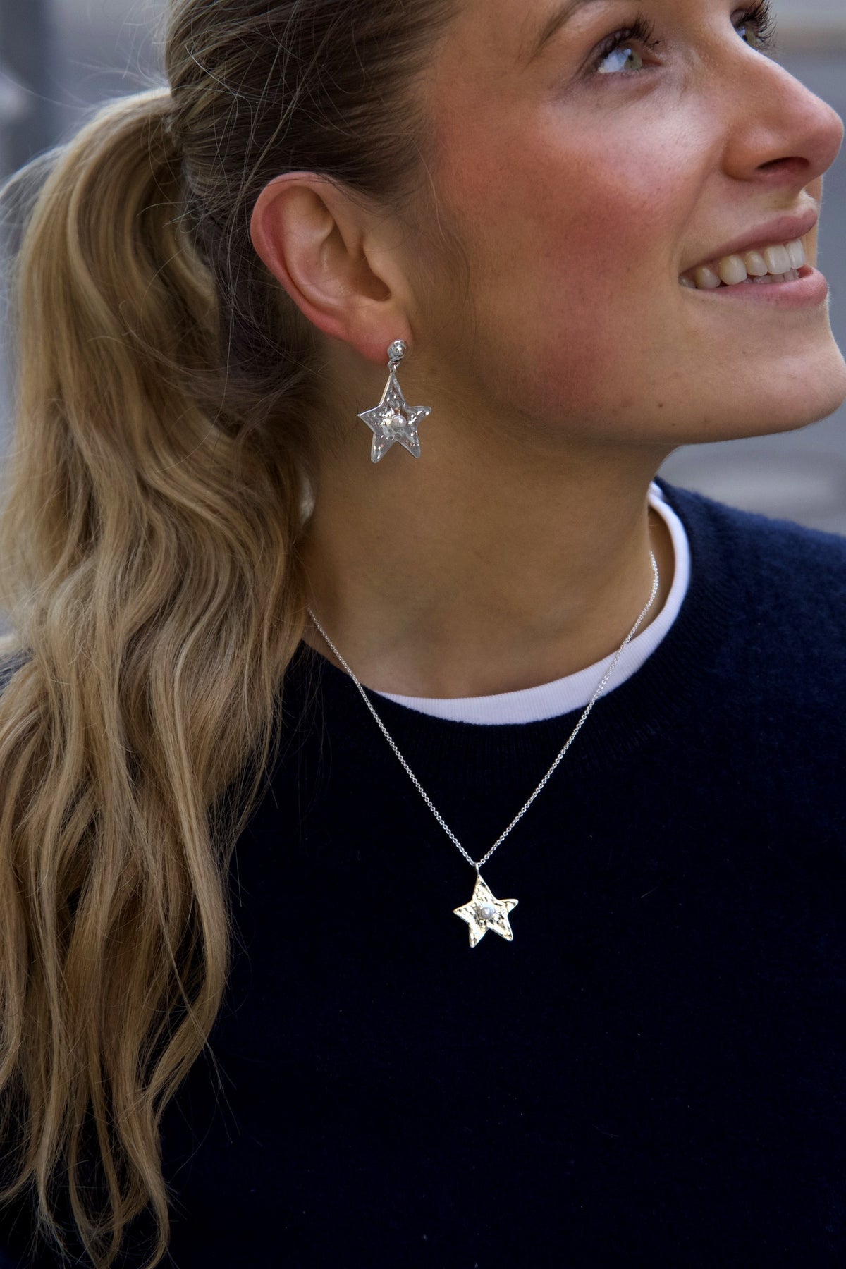 Star Earring Silver Pearl — Worn
